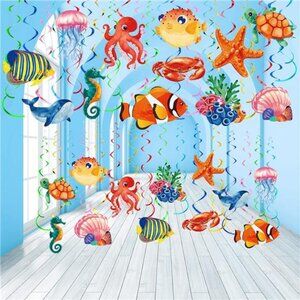 30 Pcs Tropical Fish Hanging Swirls Under the Sea Party Decorations
